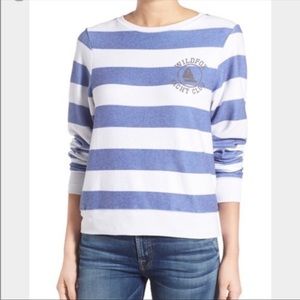 Wildfox Yacht Club Jumper Striped Sweatshirt Boat neck small Blue White